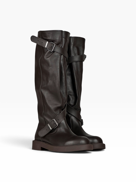 Brown Boots with straps in genuine leather for fall