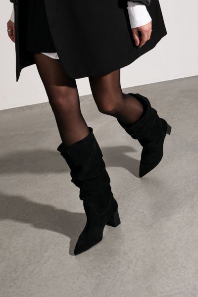 Black Boots in natural split suede for fall