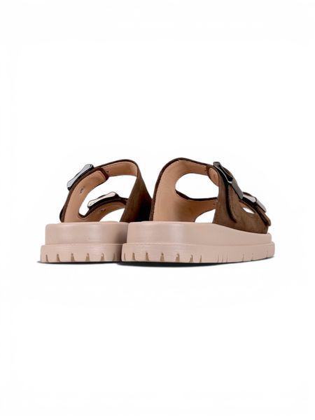Light brown Slides in natural split suede