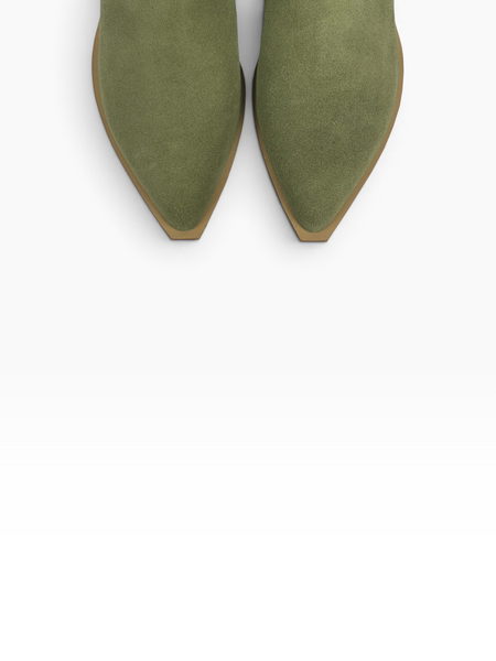 Green Cowboy boots in natural split suede