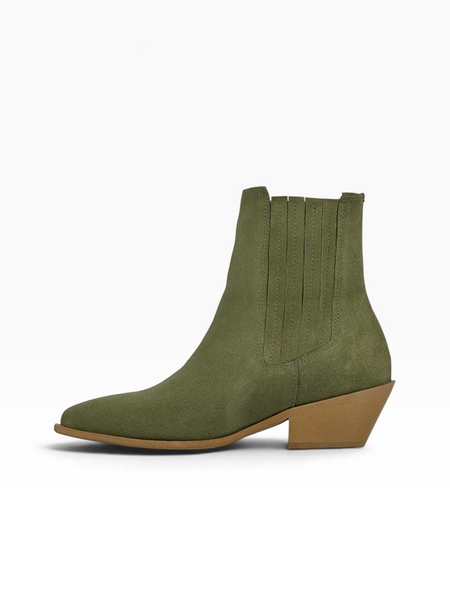 Green Cowboy boots in natural split suede