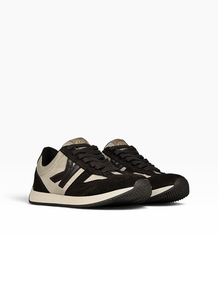 Brown-beige Sneakers in natural split suede and nylon fabric