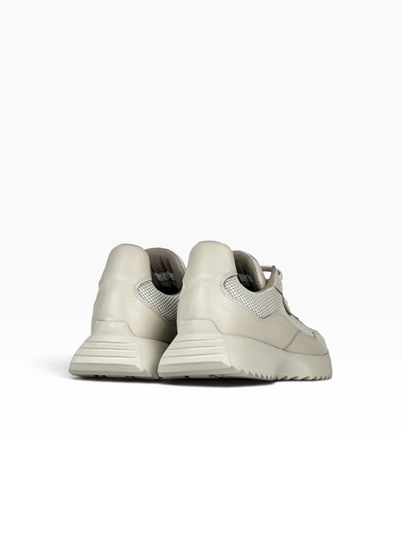 Cream Sneakers in genuine leather and nylon mesh
