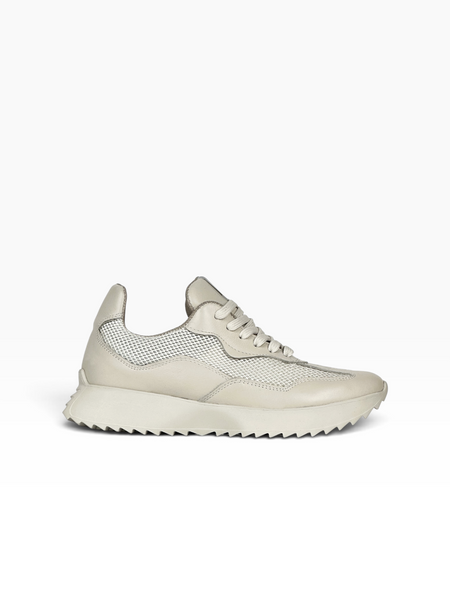 Cream Sneakers in genuine leather and nylon mesh