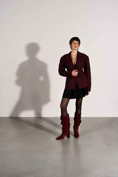 Burgundy Boots in natural split suede for fall