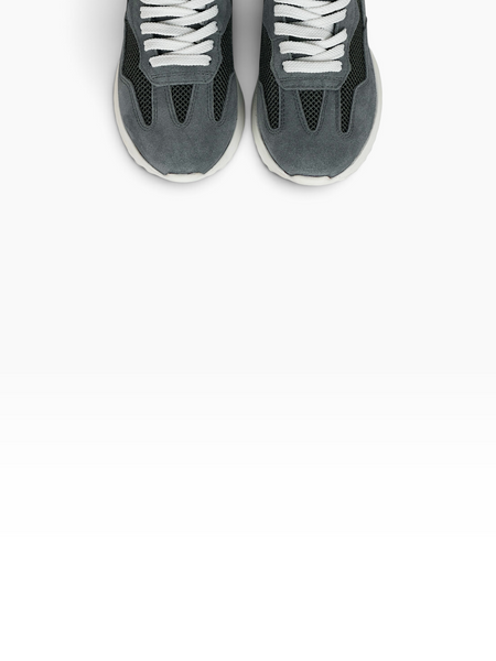 Dark gray Sneakers in natural split suede and nylon mesh