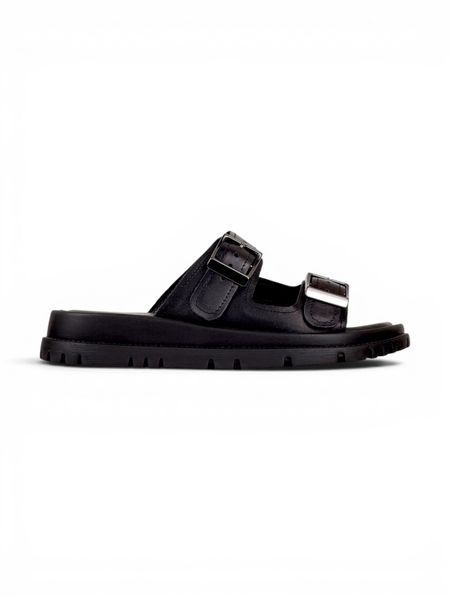 Black Slides in genuine leather
