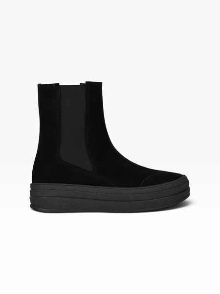 Black Chelsea boots in natural split suede for fall