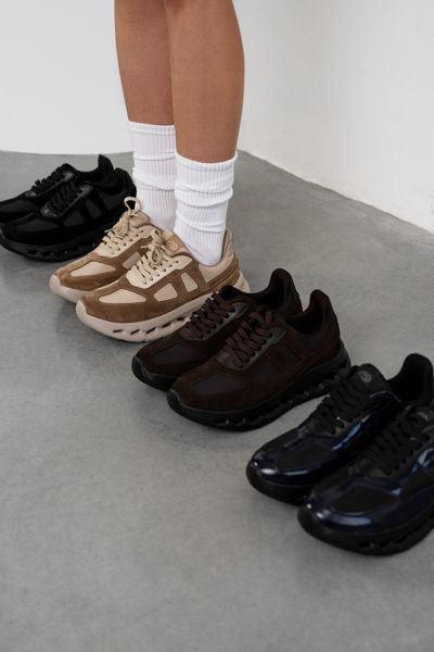 Beige-walnut Sneakers in natural split suede and nylon fabric