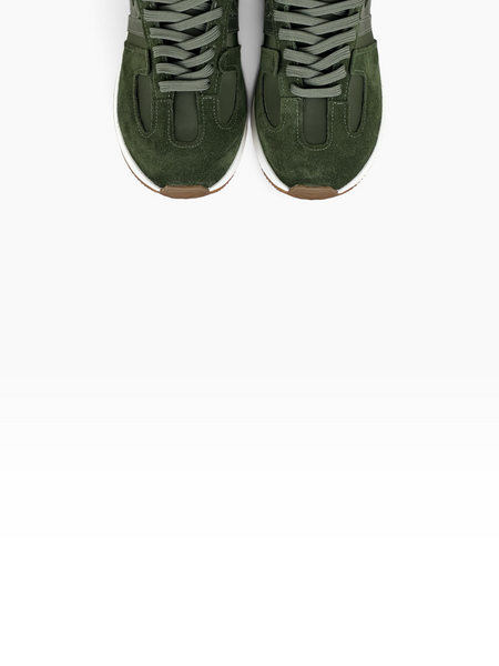 Green Sneakers in natural split suede and nylon fabric