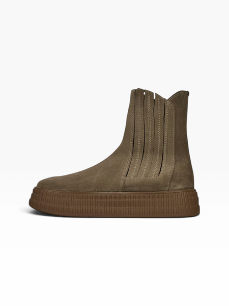 Walnut Chelsea boots in natural split suede for fall