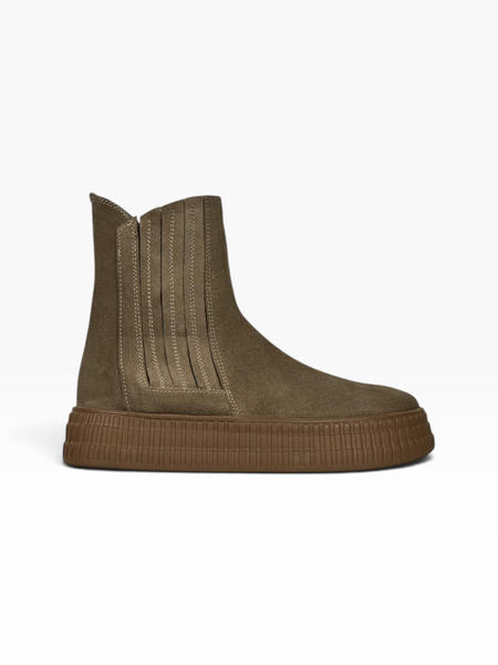 Walnut Chelsea boots in natural split suede for fall