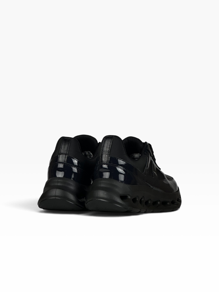 Navy Sneakers in natural patent leather and nylon fabric