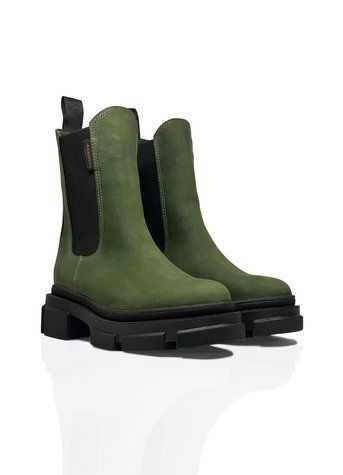 Green Chelsea boots in genuine Crazy Horse leather for fall