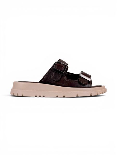 Brown Slides in genuine leather