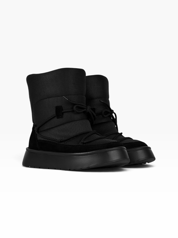 Black Snow boots in nylon fabric and split suede for winter