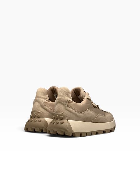 Beige Sneakers in natural split suede and nylon fabric