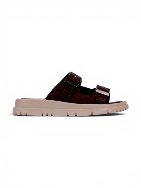 Brown Slides in natural nubuck